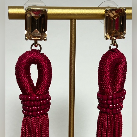 Hot Pink and Light Pink Crystal Beaded Tassle Earrings - Picture 2 of 2